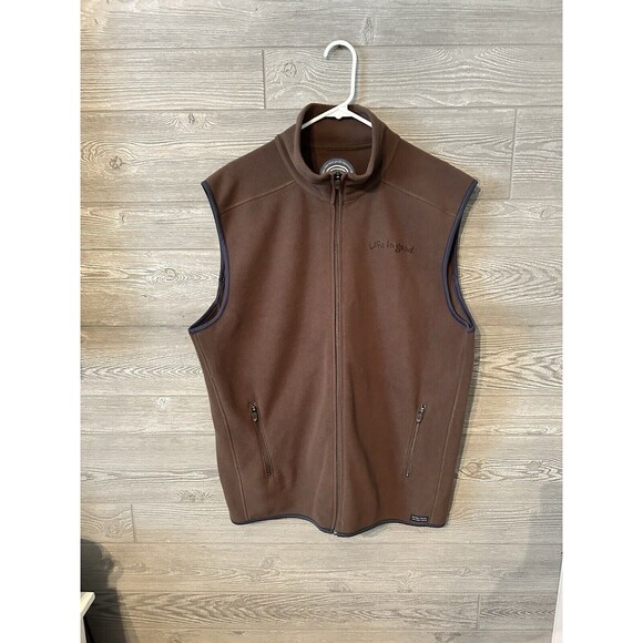 LIFE‎ IS GOOD VEST MENS SIZE XL BROWN FLEECE POCKETS SLEEVELESS - Picture 1 of 6